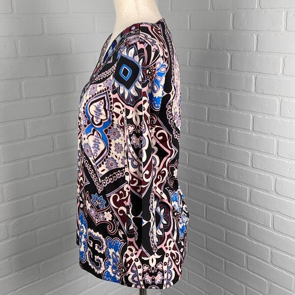 Melissa Paige Top Women Small Blue Pink Floral Paisley Embroidery Boho Medallion - Picture 3 of 11